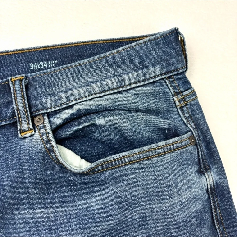 Banana Republic Med Blue Whisker‎ Faded Slim Straight Stretch Jeans 34/34